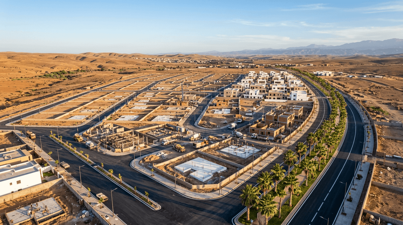 Vue aérienne d'un projet de lotissement résidentiel en cours d'aménagement au Maroc
